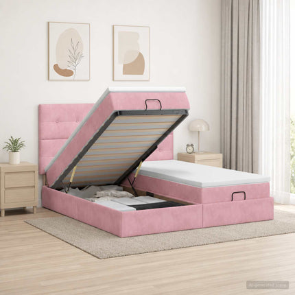 Ottoman seng med madras og LED Lyserød 180 x 200 cm Velour