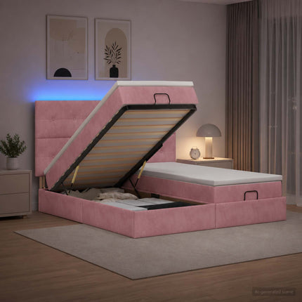 Ottoman seng med madras og LED Lyserød 200 x 200 cm Velour