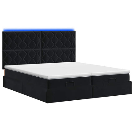 Ottoman seng med madras og LED Sort 180 x 200 cm Velour