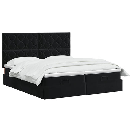 Ottoman seng med madras og LED Sort 180 x 200 cm Velour