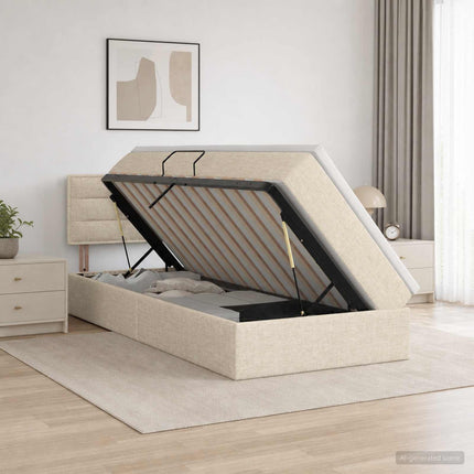 LED opbevarings seng med madras Cremefarvet 100 x 200 cm Stof