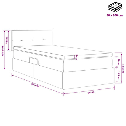 Seng med opbevaring og madras Sort 90 x 200 cm Fløjl