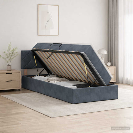 Opbevaringsseng med hovedgærde Mørkegrå 90 x 200 cm Fløjl