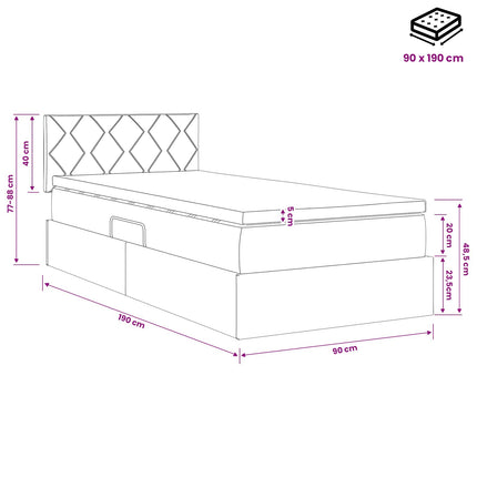 Opbevaringsseng med hovedgærde Sort 90 x 190 cm Fløjl