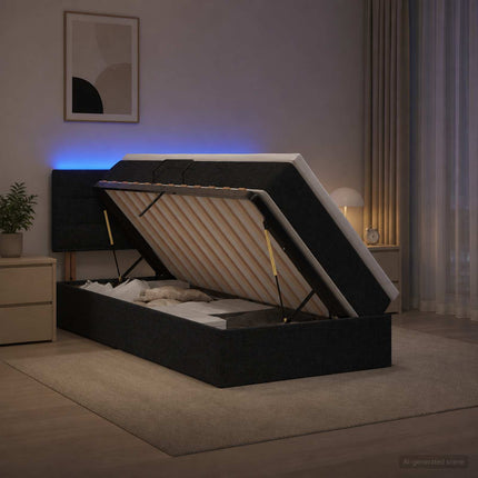 LED opbevarings seng med madras Sort 100 x 200 cm Stof