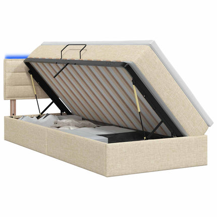 LED opbevarings seng med madras Cremefarvet 90 x 200 cm Stof