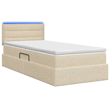 LED opbevarings seng med madras Cremefarvet 90 x 200 cm Stof