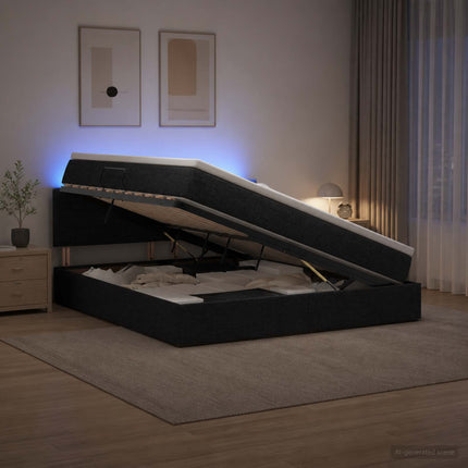 LED opbevarings seng med madras Sort 180 x 200 cm Stof