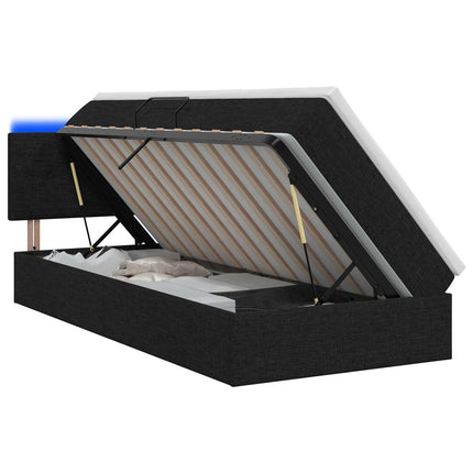 LED opbevarings seng med madras Sort 90 x 190 cm Stof
