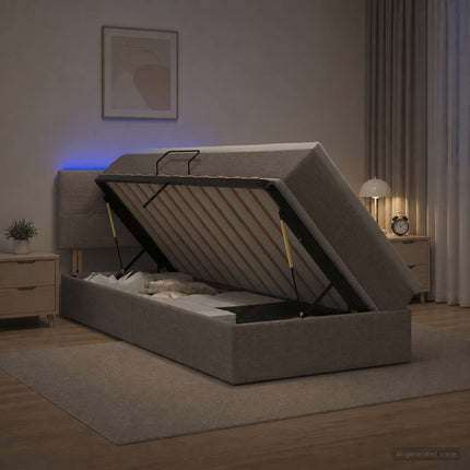 LED opbevarings seng med madras Gråbrun 90 x 190 cm Stof