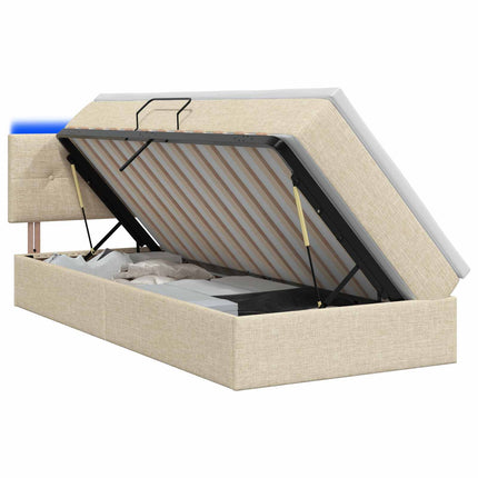 LED opbevarings seng med madras Cremefarvet 90 x 200 cm Stof