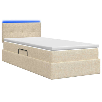 LED opbevarings seng med madras Cremefarvet 100 x 200 cm Stof