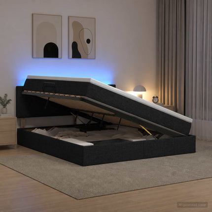 LED opbevarings seng med madras Sort 140 x 190 cm Stof