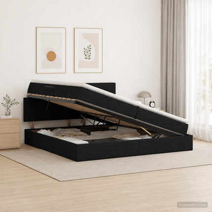 LED opbevarings seng med madras Sort 200 x 200 cm Stof