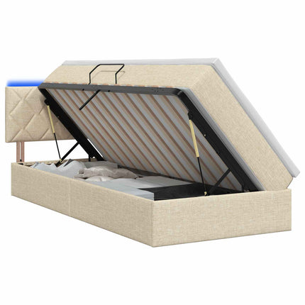 LED opbevarings seng med madras Cremefarvet 100 x 200 cm Stof