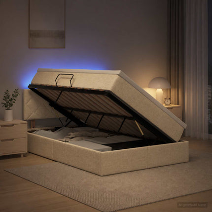 LED opbevarings seng med madras Cremefarvet 120 x 190 cm Stof