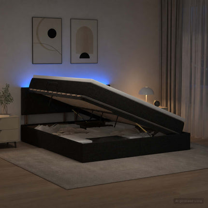 LED opbevarings seng med madras Sort 140 x 190 cm Stof