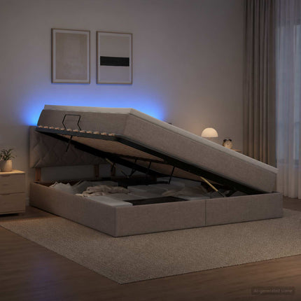 LED opbevarings seng med madras Gråbrun 160 x 200 cm Stof