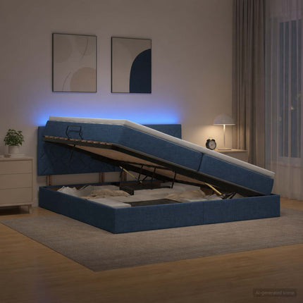 LED opbevarings seng med madras Blå 200 x 200 cm Stof
