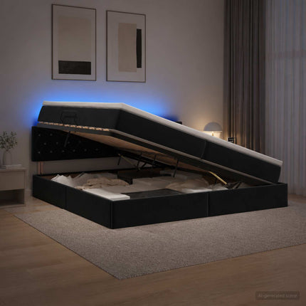 LED opbevarings seng med madras Sort 200 x 200 cm Fløjl