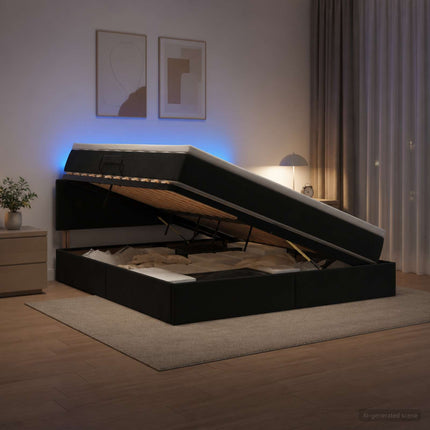 LED opbevarings seng med madras Sort 160 x 200 cm Fløjl