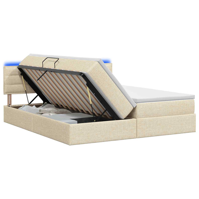 LED opbevarings seng med madras Cremefarvet 180 x 200 cm Stof