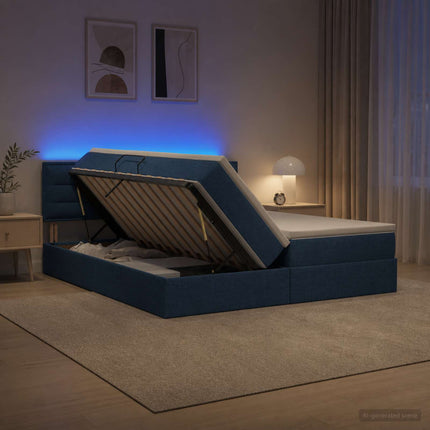 LED opbevarings seng med madras Blå 200 x 200 cm Stof