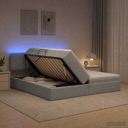 LED opbevarings seng med madras Lysegrå 200 x 200 cm Stof