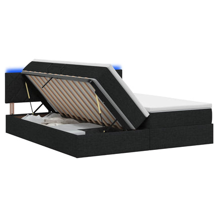 LED opbevarings seng med madras Sort 200 x 200 cm Stof