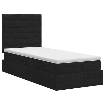 Seng med opbevaring og madras Sort 90 x 190 cm Stof