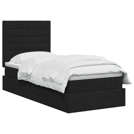 Seng med opbevaring og madras Sort 90 x 190 cm Stof