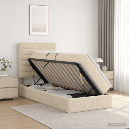 Seng med opbevaring og madras Cremefarvet 100 x 200 cm Stof