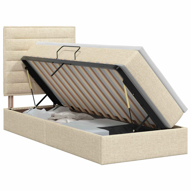 Seng med opbevaring og madras Cremefarvet 90 x 200 cm Stof