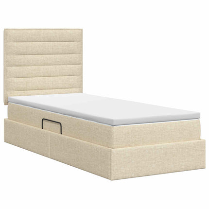 Seng med opbevaring og madras Cremefarvet 100 x 200 cm Stof