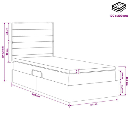 Seng med opbevaring og madras Cremefarvet 100 x 200 cm Stof