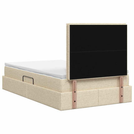 Seng med opbevaring og madras Cremefarvet 120 x 200 cm Stof