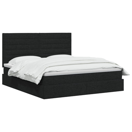 Seng med opbevaring og madras Sort 140 x 190 cm Stof