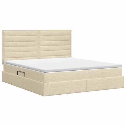 Seng med opbevaring og madras Cremefarvet 160 x 200 cm Stof