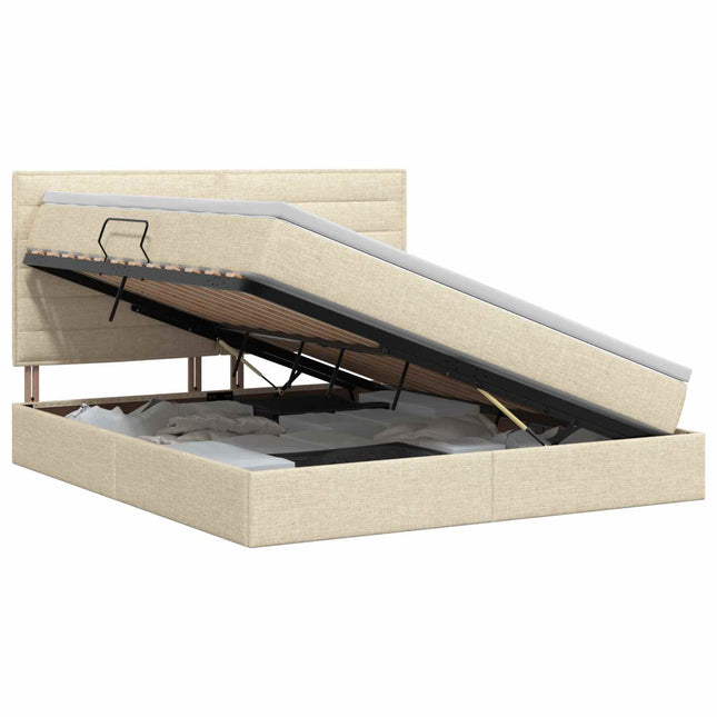 Seng med opbevaring og madras Cremefarvet 180 x 200 cm Stof