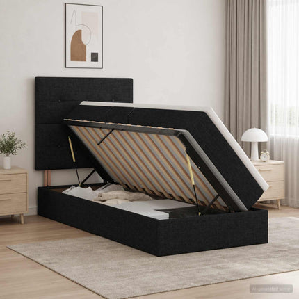 Seng med opbevaring og madras Sort 90 x 190 cm Stof