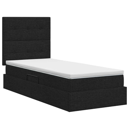 Seng med opbevaring og madras Sort 90 x 190 cm Stof