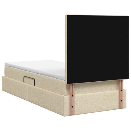 Seng med opbevaring og madras Cremefarvet 90 x 190 cm Stof