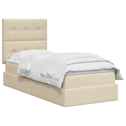 Seng med opbevaring og madras Cremefarvet 90 x 190 cm Stof