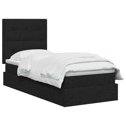 Seng med opbevaring og madras Sort 90 x 200 cm Stof