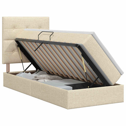 Seng med opbevaring og madras Cremefarvet 90 x 200 cm Stof