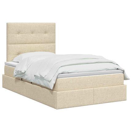 Seng med opbevaring og madras Cremefarvet 120 x 200 cm Stof