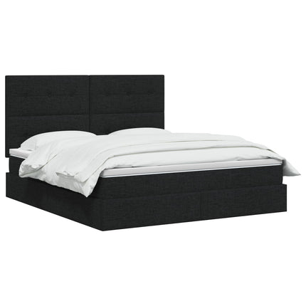 Seng med opbevaring og madras Sort 140 x 190 cm Stof