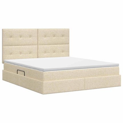 Seng med opbevaring og madras Cremefarvet 140 x 200 cm Stof
