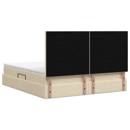 Seng med opbevaring og madras Cremefarvet 140 x 200 cm Stof