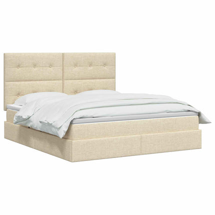 Seng med opbevaring og madras Cremefarvet 140 x 200 cm Stof